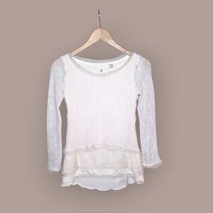 Anthropologie Knitted & Knotted Top Small Ivory Cream Alpaca Wool Sheer Romantic